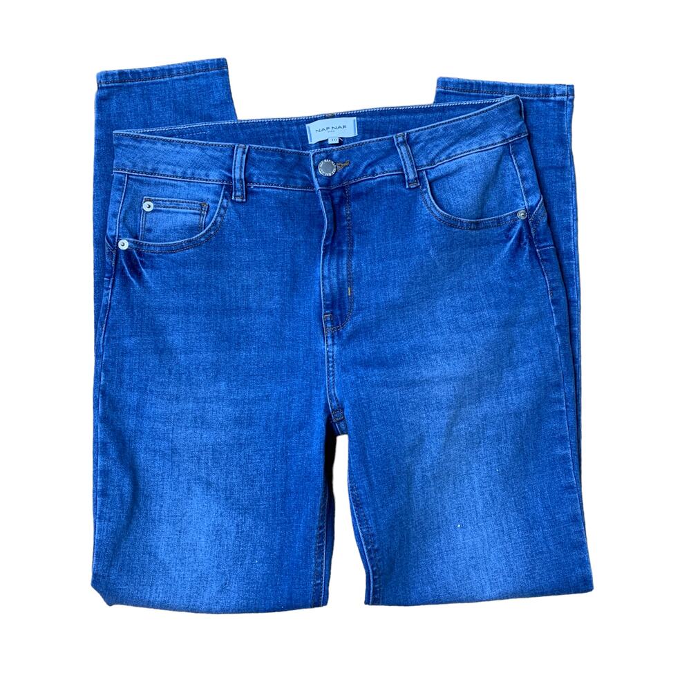 NAF NAF Paris Push Up Mid Rise Jeans 10 Vivid Blue Denim